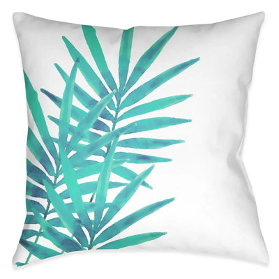 Aqua Palm Leaves Polyester Throw Pillow
