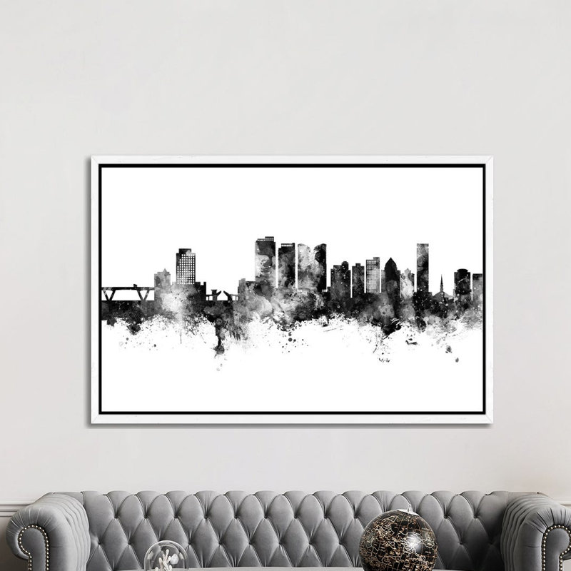 Fort Lauderdale Florida Skyline by Michael Tompsett - Print on Canvas, White Floater Framed, 101.6cm H x 152.4cm W x 3.81cm D