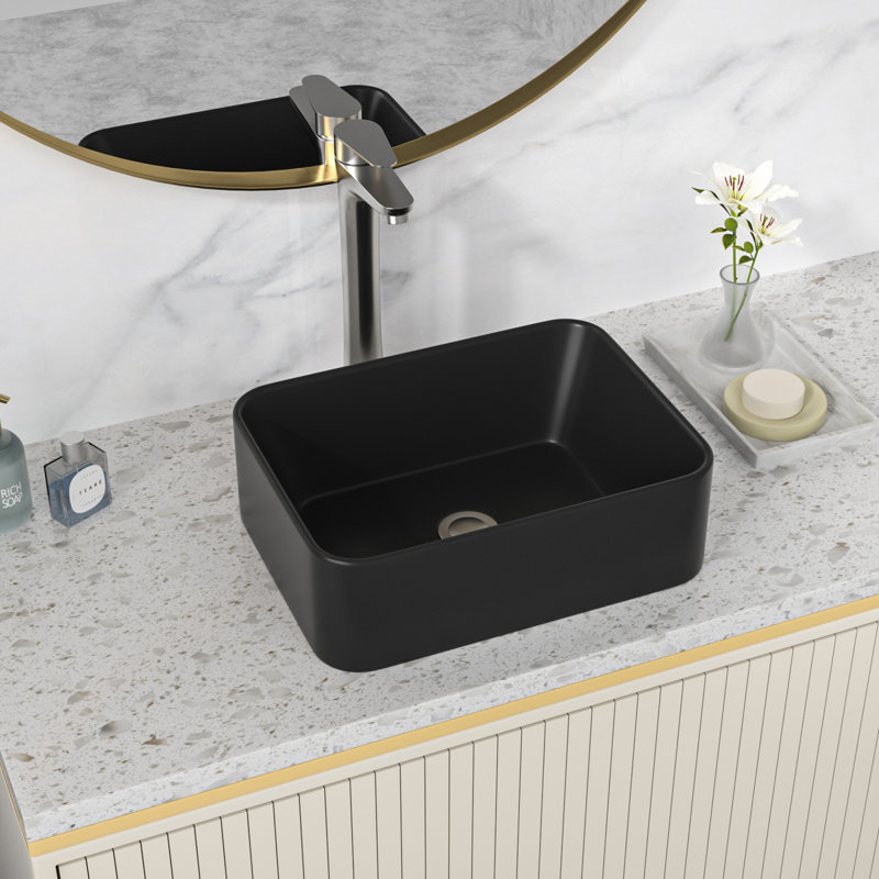 16" L x 12" W Rectangular Ceramic Vessel Bathroom Sink, Matte Black