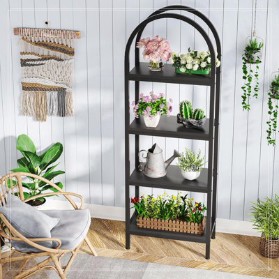 4-Tier Industrial Black Arched Open Bookshelf