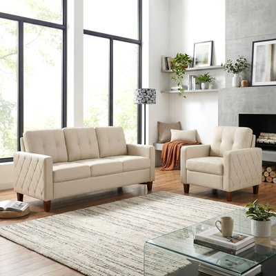 Square Arm Button Tufted Upholstered Accent Chair, Polyester Fabric Single Sofa Chair for Living Room