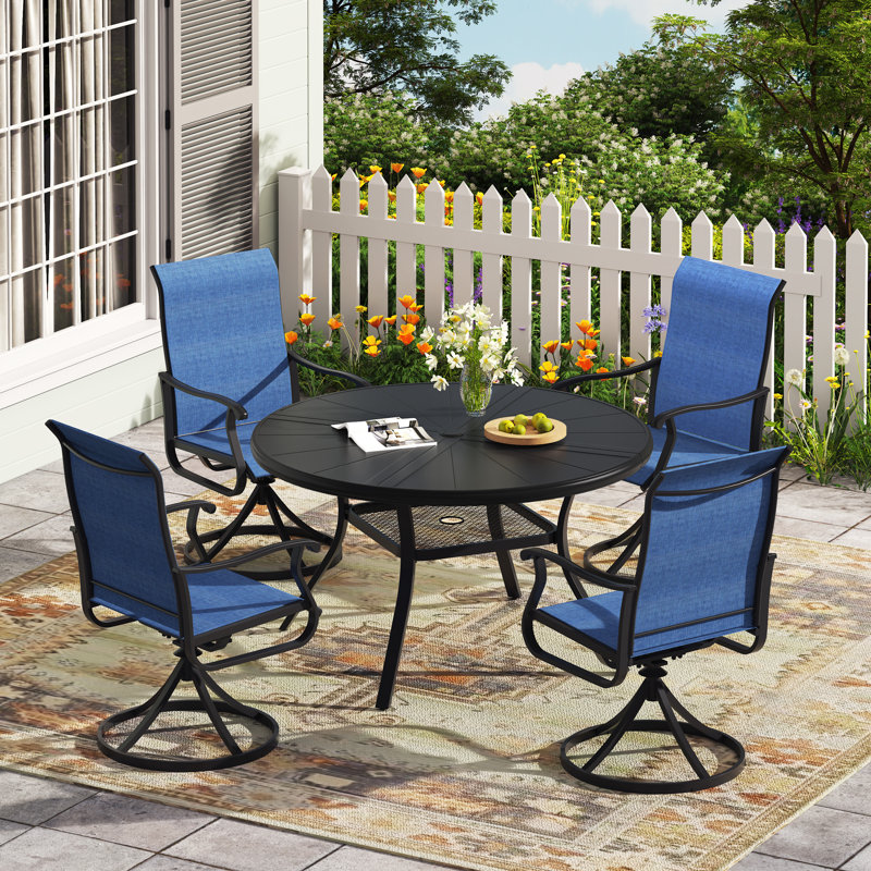 4-Person Outdoor Round Dining Set With Swivel Chairs Blue/Black