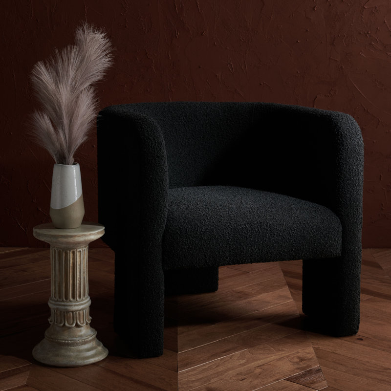 Ellum Upholstered Barrel Chair, Black Faux Lambs Wool