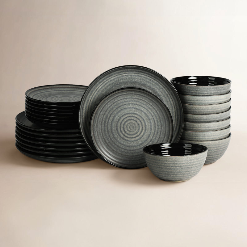 Stone Lain Dua 24-Piece Dinnerware Set Stoneware, Black