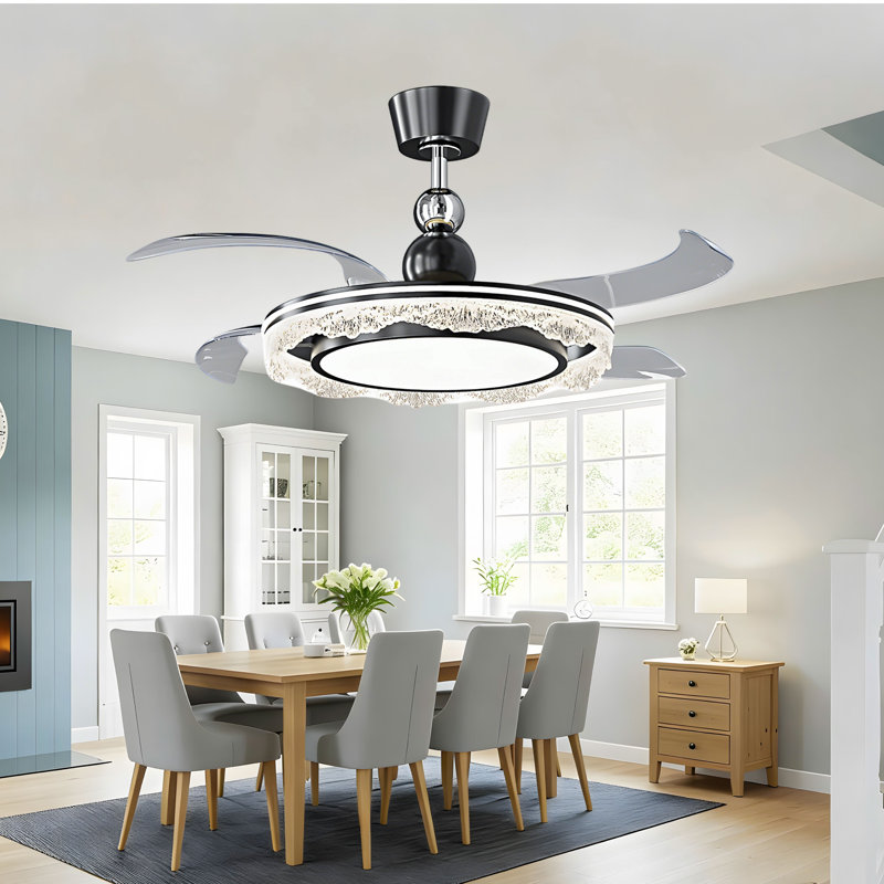 42" Low Profile Ceiling Fan with LED Lights, Invisible Clear Blades, Remote & APP Control, 3-Color Dimmable Modern Ceiling Fan for Dining Room