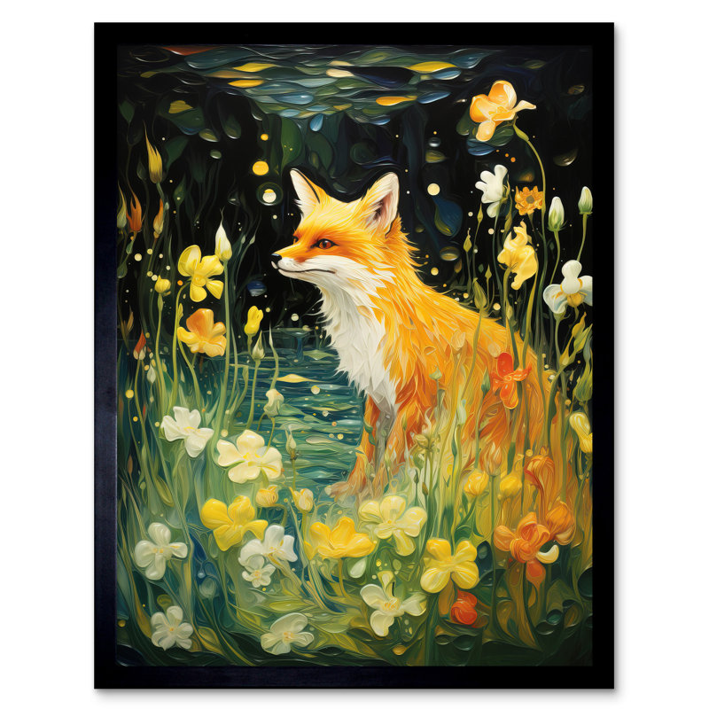 Fox Dream Floral Yellow Orange White Dreamscape Lilies - Single Picture Frame Print