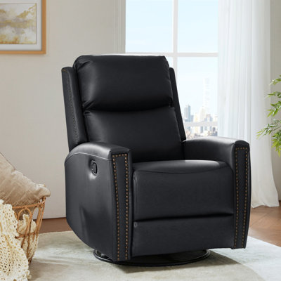 Chikako Genuine Leather Swivel Rocker Manual Recliner