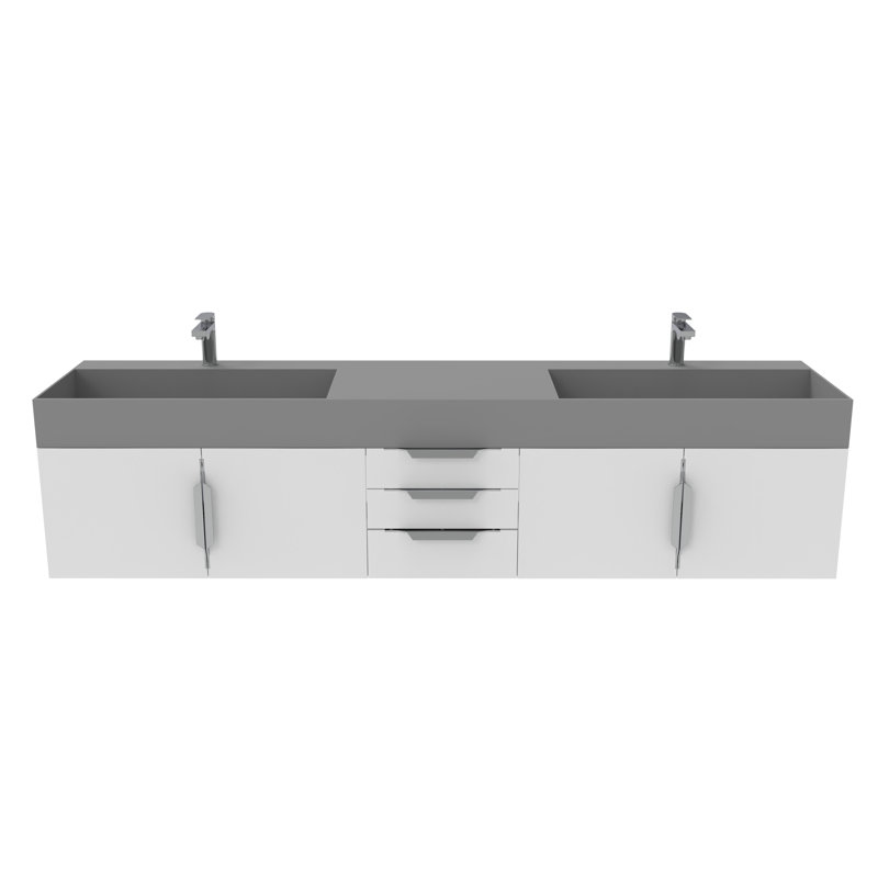 84" Amazon Double Bathroom Vanity with Top, White, Gray, Brushed Nickel