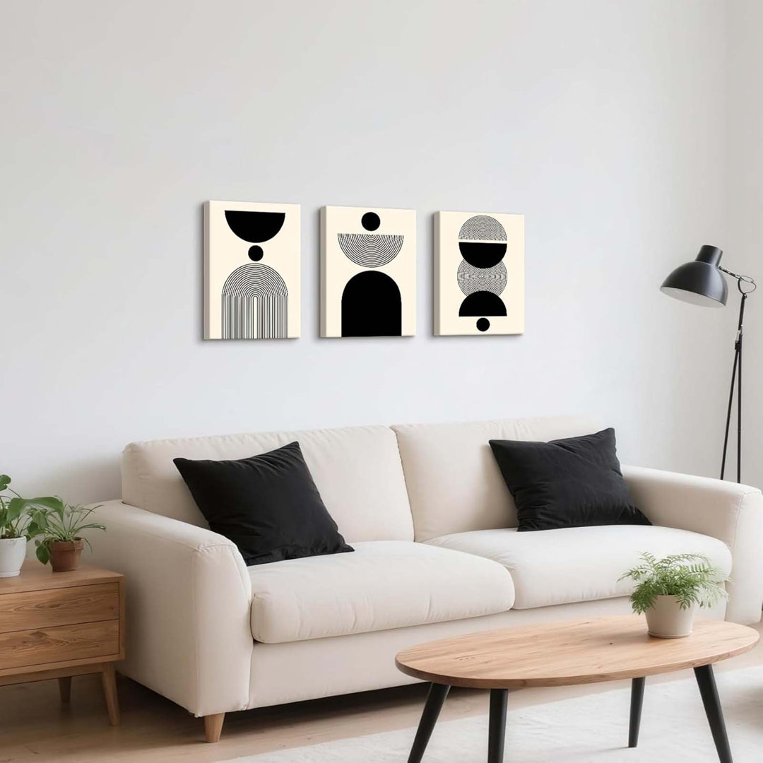 3Pcs Boho Abstract Canvas Wall Art,Neutral Minimalist Geometric Line Wall Painting Mid Century Beige Black Art Modern Prints Bohemian Home Decor For B