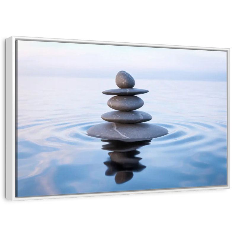 Zen Stone Balance, Cadre flottant blanc, 46 po x 31 po