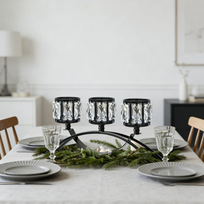 3-Arm Arched Crystal Candelabra Centerpiece With K9 Prisms - Elegant Table Decor For Weddings, Dining Room, And Home Decoration