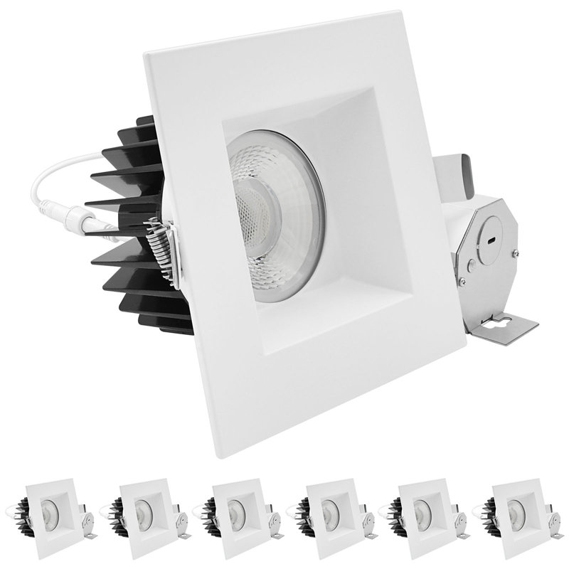 Luminaire encastré à DEL de 5 pouces Luxrit, régressé avec garniture carrée blanche, 22W, 1800LM, 5CCT, faisceau 38 °, à intensité variable, Twist-N-Lock, CRI90, ETL