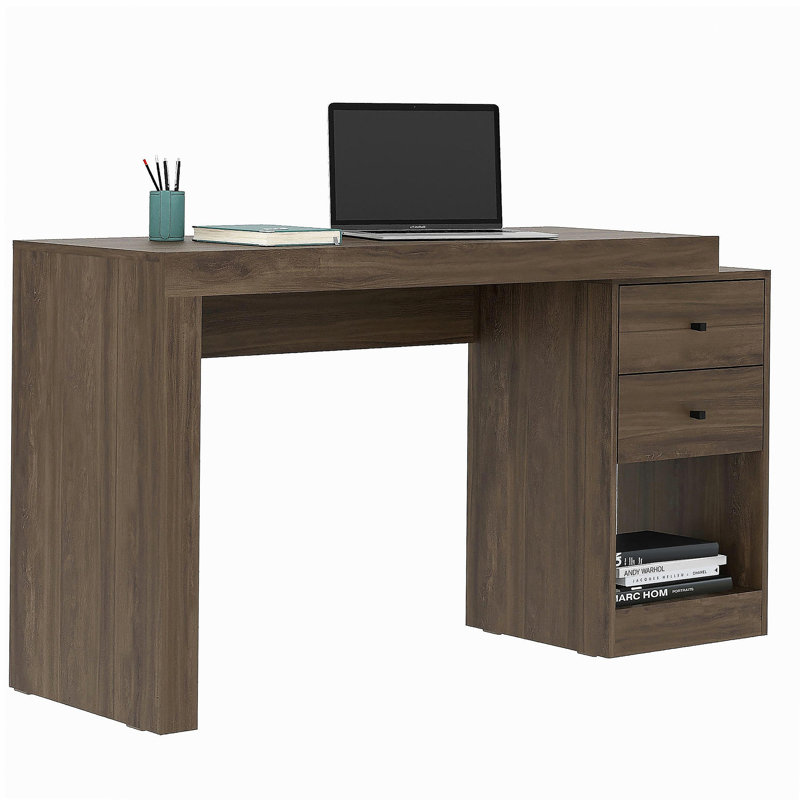 Expandable home office desk, walnut color, Walnut