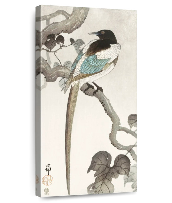 Magpie On A Tree Branch, 54" H x 27" W