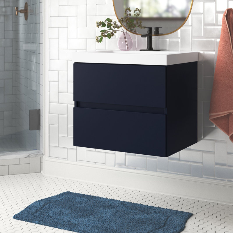 Meuble-lavabo simple 24,5 po avec plateau en marbre de culture 24,5 po, Bleu profond