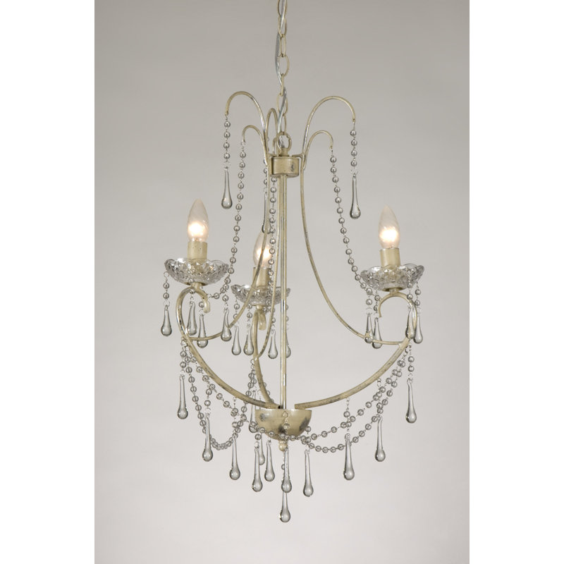 3 - Light Candle Style Chandelier, Cream and Silver