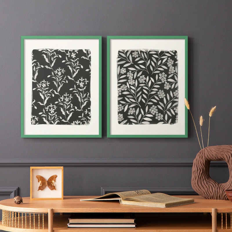 Motif floral rétro I - impression encadrée de qualité supérieure - prête à être accrochée - aucun clou requis - aucun clou requis