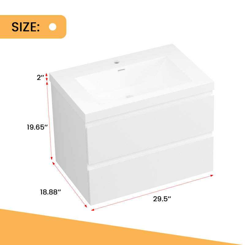 Meuble-lavabo simple 29,5 po avec comptoir Baileigh, Blanc