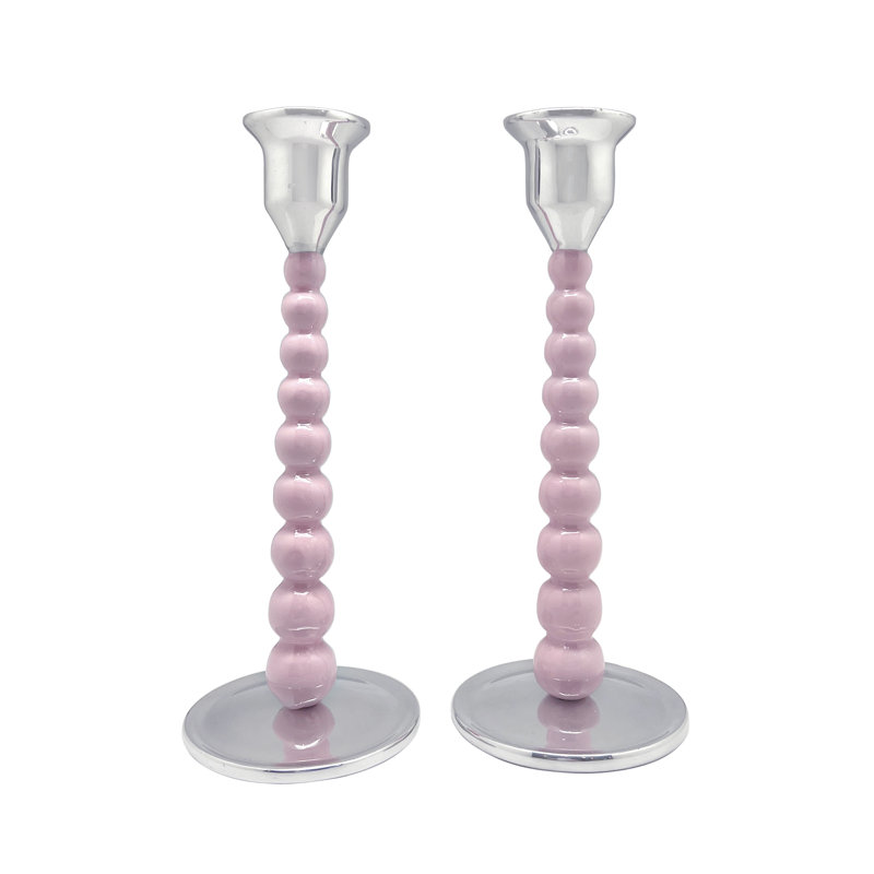 Aluminum Tabletop Candlestick, 9" H x 3.54" W x 3.54" D, Pink