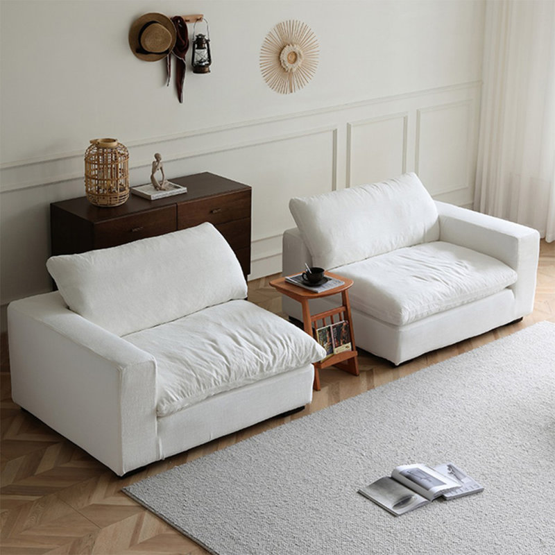 Coussin modulaire blanc en polyester, 3, 25.59" H x 102.36" W x 44.88" D