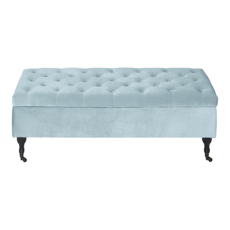 Collette Chic Tufted Upholstered Storage Bench, French Seaglass Blue Velvet