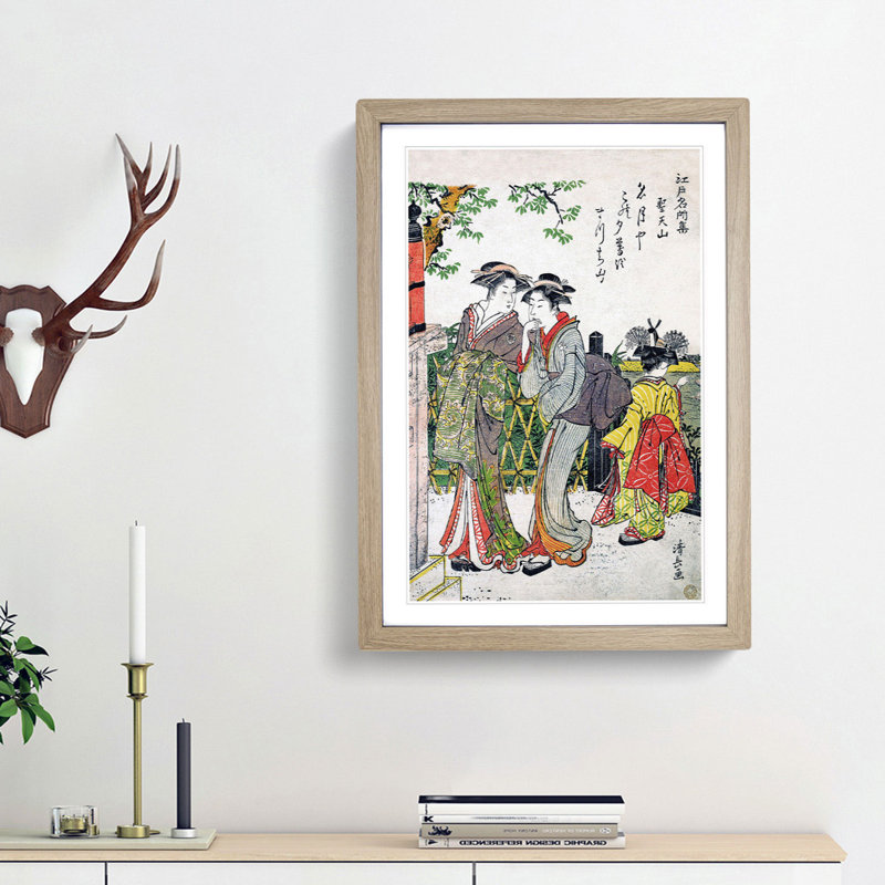 Shotenyama by Torii Kiyonaga - Picture Frame Painting Print, Oak Framed, 36cm H x 27cm W x 2cm D