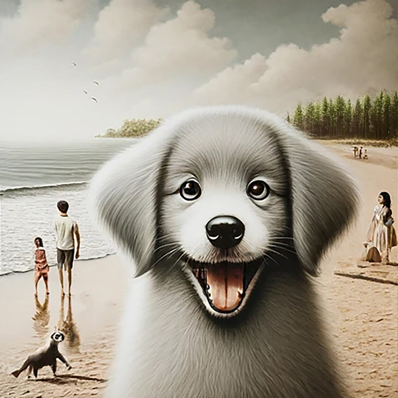 «Seaside Serenity - Playful Puppy Beach» sur toile, H 24 po x l 24 po x P 1,5 po