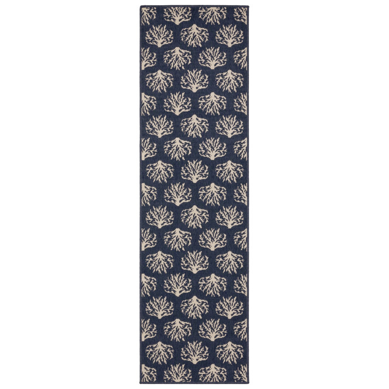 Tapis intérieur / extérieur bleu marine / ivoire Aganlane, Rectangle 1 pi 10 po x 2 pi 10 po