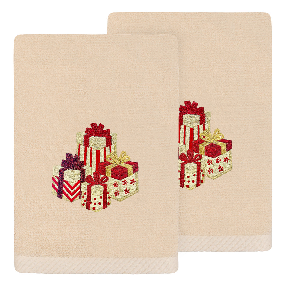 The Holiday Aisle® Christmas Packages - Embroidered Luxury 100% Turkish Cotton Hand Towels (Set Of 2) The Holiday Aisle®
