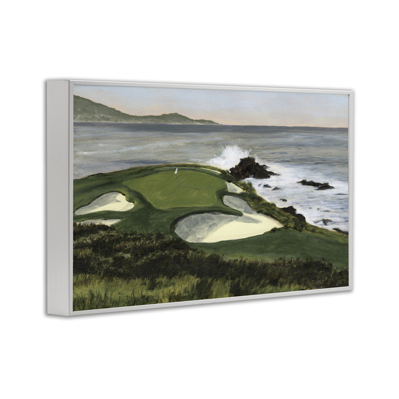 «Coastal Golf Course», estampe numérique par Michael Willett, Giclée encadrée blanc bord de mer, H 20 po x l 30 po