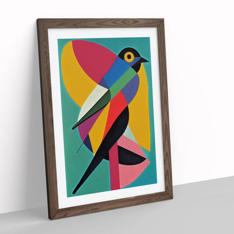 Bird In Abstract No.1 - Single Picture Frame Print, 64cm H x 46cm W x 2cm D, Walnut