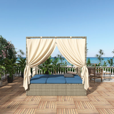  Adjustable Outdoor Sun Lounger With Canopy, Multi-Position Reclining Chaise Lounge With Removable Cushion For Patio, Garden & Poolside
