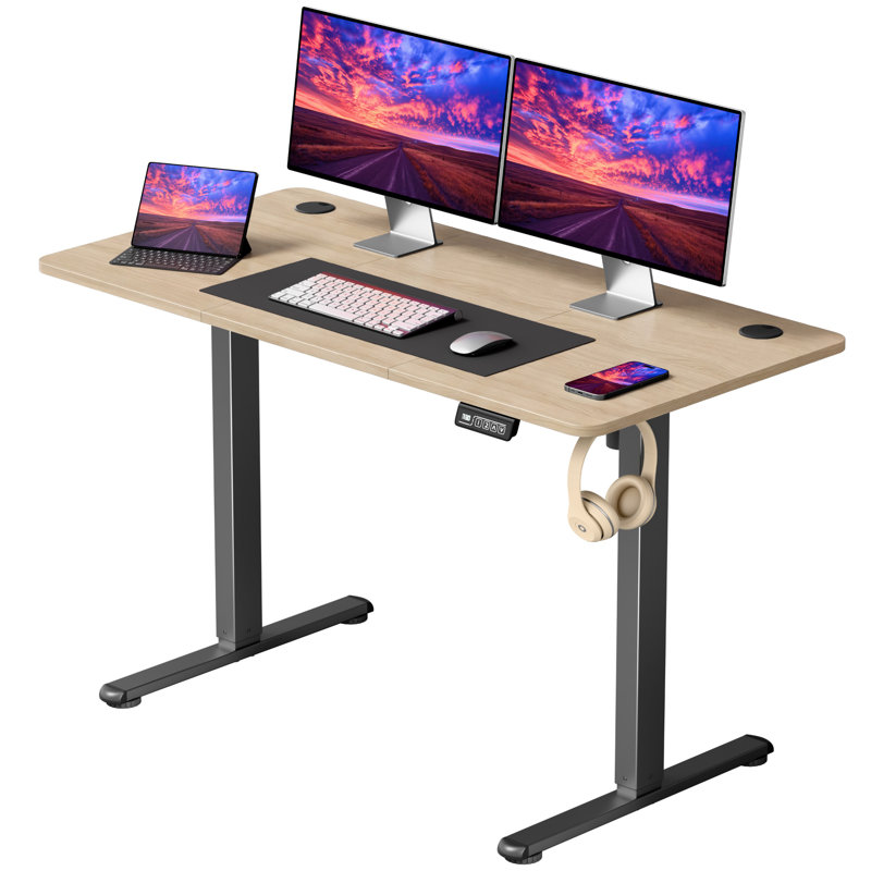Bureaux debout à hauteur réglable Putnam, Bambou / noir, H 48 po x l 47,25 po x P 23,62 po