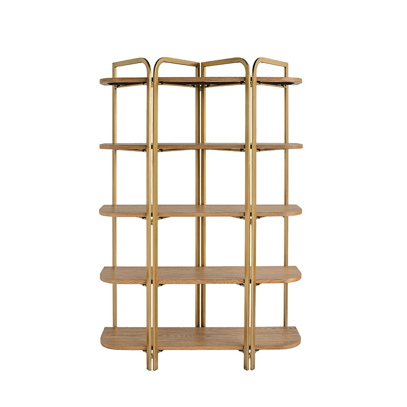 Étagère à 5 étages 48X15.5X70.5 "à 5 niveaux avec finition en placage de frêne et structure en fer festonné