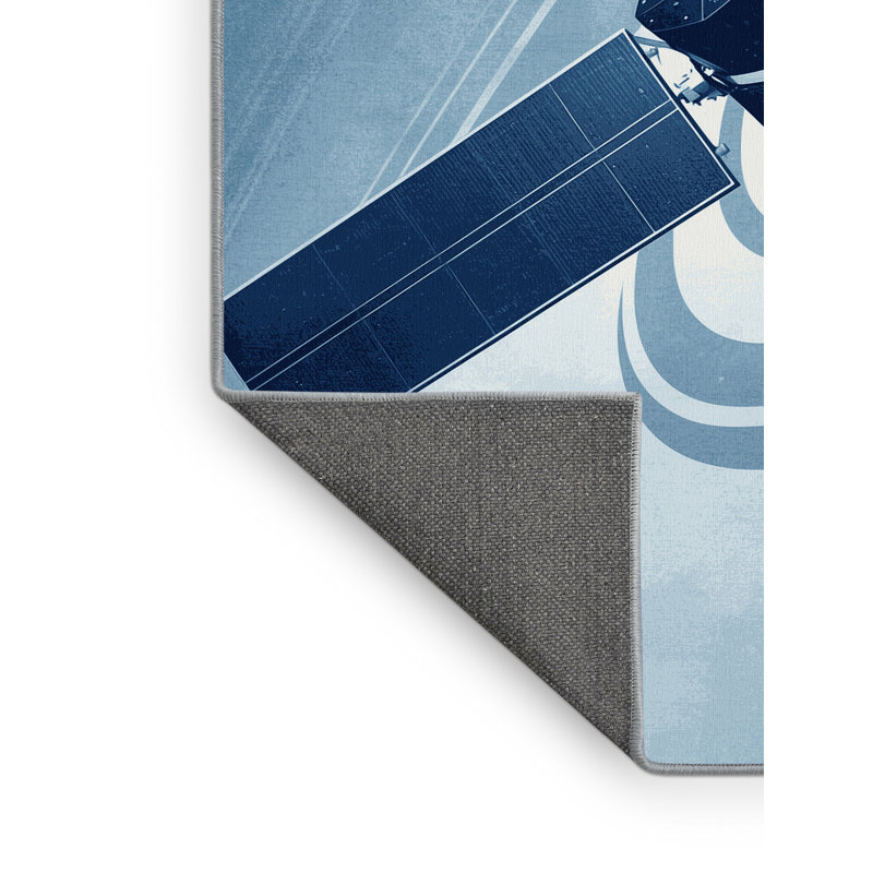 Soft Plush Eckman Orbital Satellite Modern Area Rug in Blue – SkyBlue Binding, 8x10