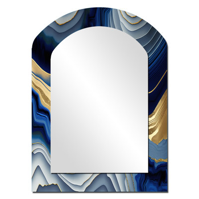 «Vibrant Blue and Gold Flow Art I» - Miroir mural décoratif asymétrique transitionnel