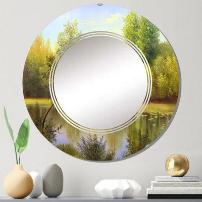 Beautiful Summer River Green Landscape II - Miroir mural rond