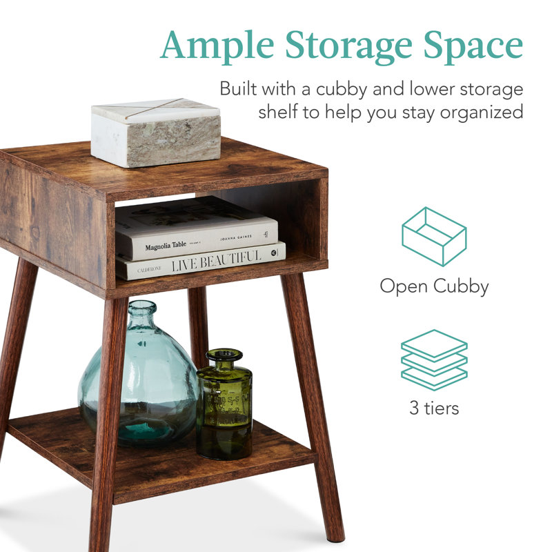 White Mid-Century Modern Wood End Tables with Storage