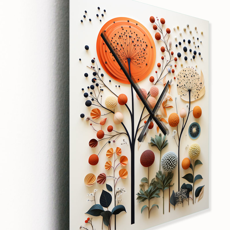Cean - Abstract Botanicals Wall Clock Oversized, Grand