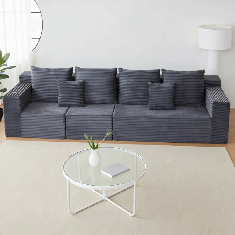 Canapé modulaire profond en velours côtelé avec porte-gobelets, aucun assemblage requis, parfait pour la vie moderne et un confort ultime