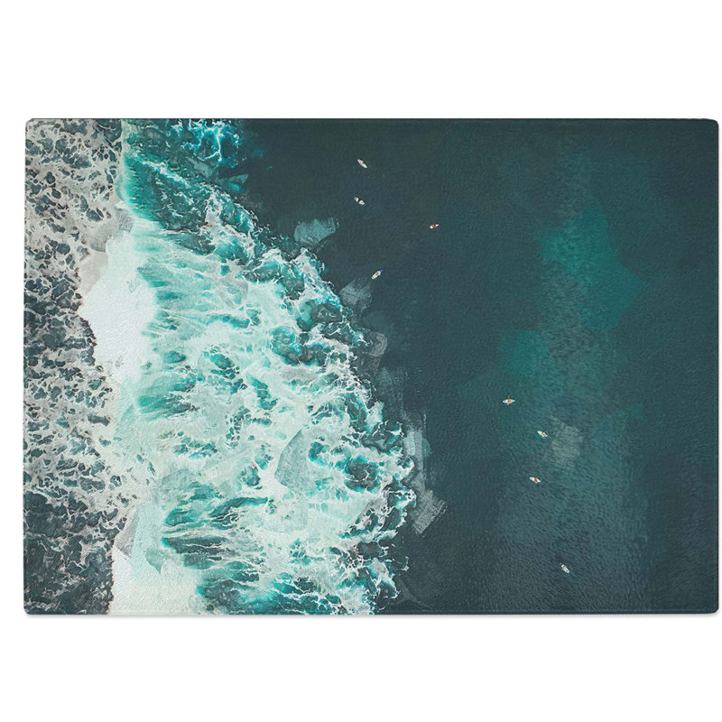 Tempered Glass Surfers Waiting for Waves in Bali Chopping Board, 39 cm W x 28.5 cm L