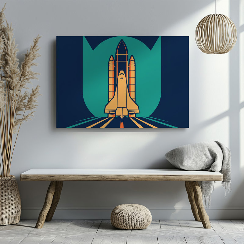 Toile, une élégante conception de navettes spatiales stylisées domine le centre de l'art mural, H 11 po x l 14 po