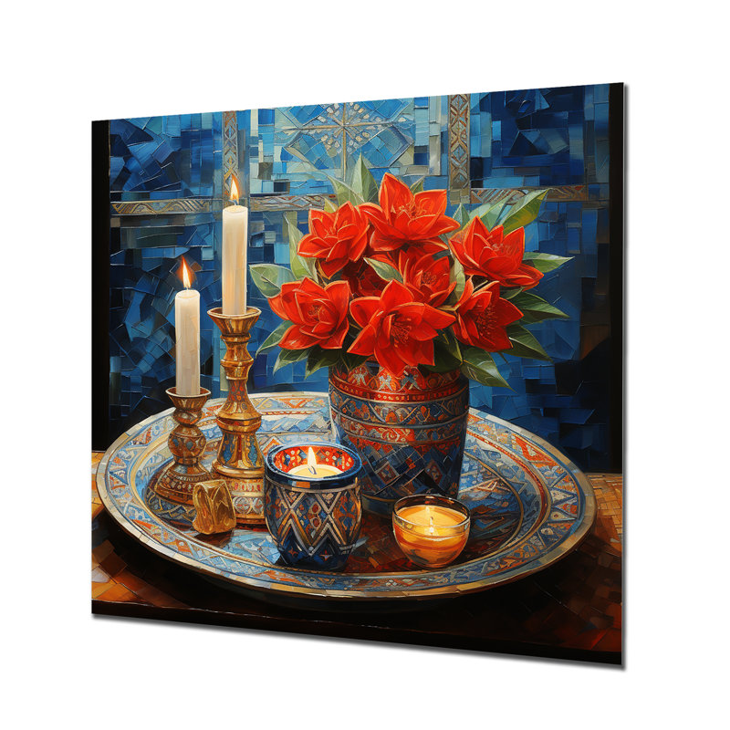 Judaism Red Festival Of Lights  Hanukkah Joy - Judaism Metal Wall Art, 36" H x 36" W