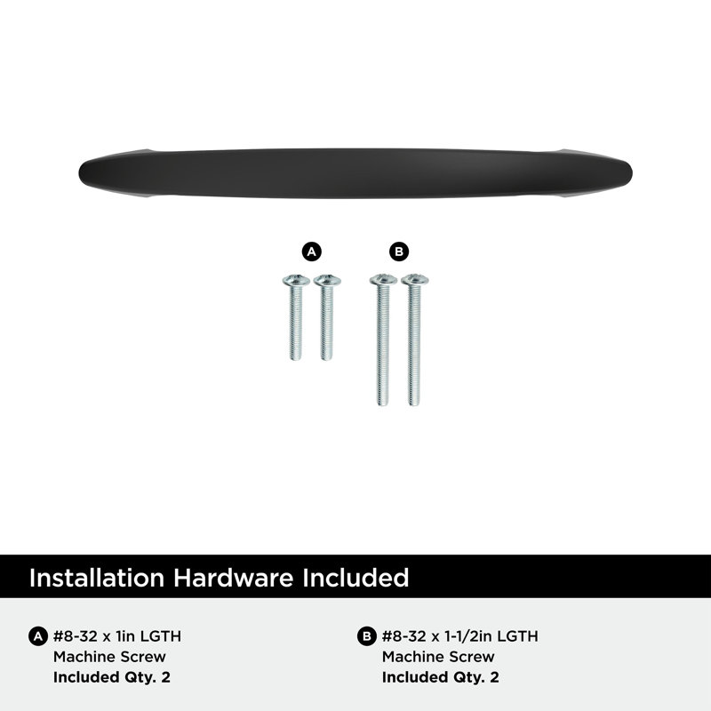 Arc 3-3/4 inch (96mm) Centre-to-Centre Matte Black Cabinet Pull - 25 Pack, Matte Black, 3 3/4"