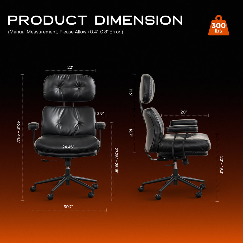 Office Chair With Headrest, Swivel Task Chair With Adjustable Gas Lift, Black