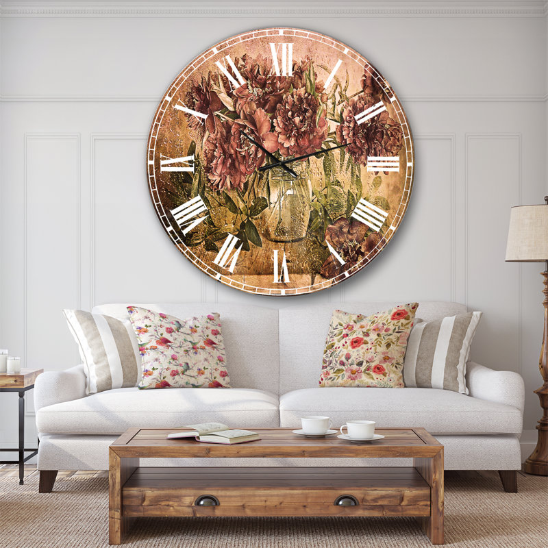 Bouquet de pivoines roses - Horloge murale traditionnelle, Surdimensionné