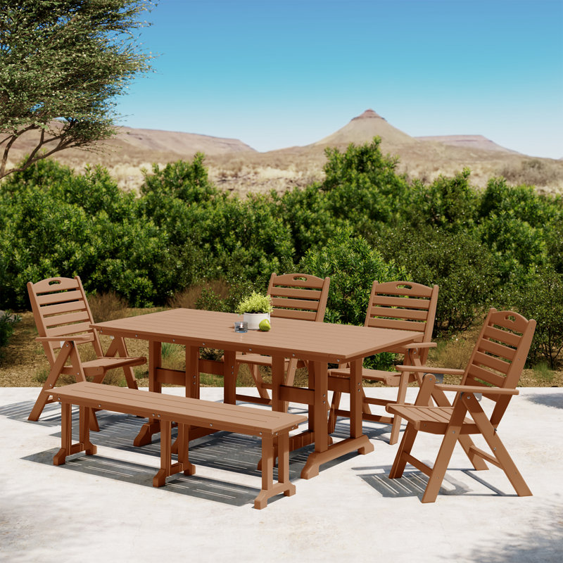 Laguna 6-Piece Dining Set With Bench, Teak