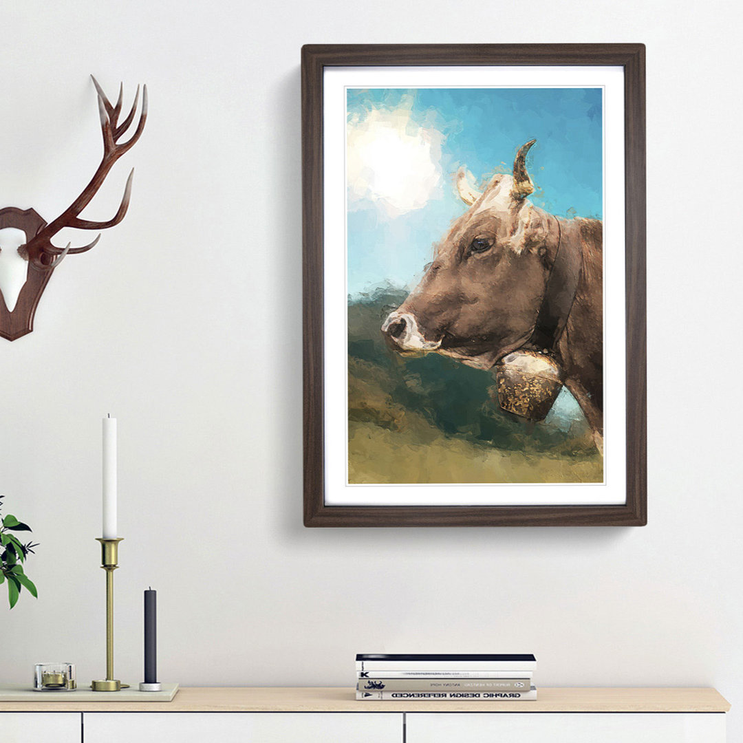 Alpine Cow in the Summertime in Abstract - Picture Frame Painting Print