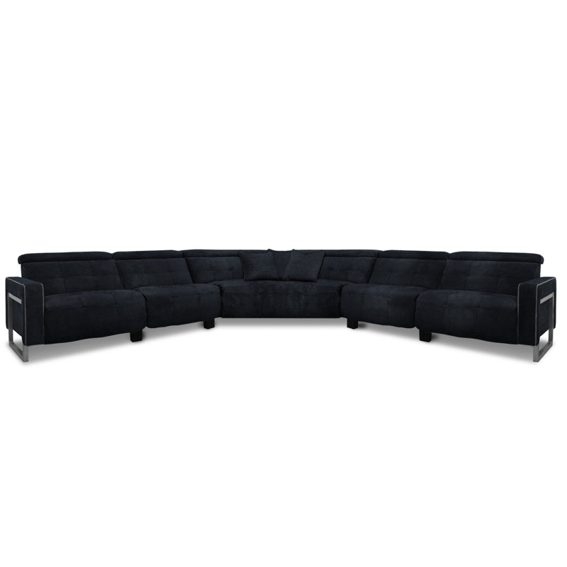 Casino Royale Sectional, Black Caressa Genuine Leather