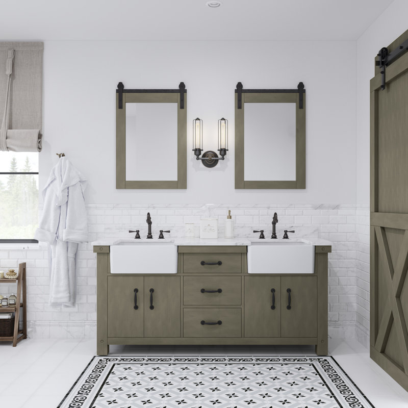 Paisley 72" Carrara White Marble Countertop Bath Vanity in Grizzle Gray with Faucet and Mirror